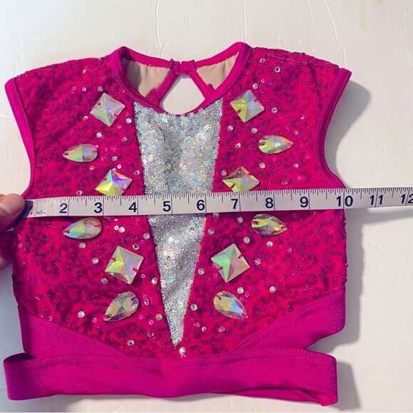 Weissman solo custom dance costume 2 piece hot pink fringe Go Get It 14590 SC 6 - Picture 12 of 15